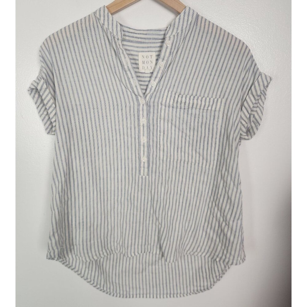 Not Monday Women's Sz. XS London Linen Top Stripe Blue/White